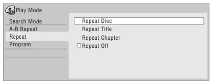 PIONEER DVR-440H-AV (RCS-404H) - Select 'Repeat' from the Play Mode menu, then choose a repeat play mode. - 1