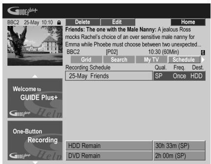 PIONEER DVR-440H-AV (RCS-404H) - Highlight the left tile of a scheduled recording. - 1