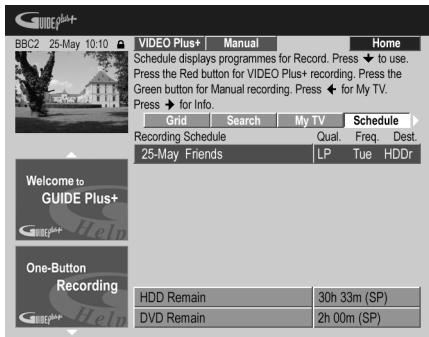 PIONEER DVR-550HX-S - Select 'Schedule' from the Menu bar. - 1