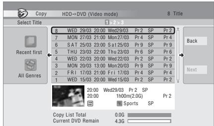PIONEER DVR-550HX-S - Add titles to the Copy List (highlight a title and press ENTER to add). - 1
