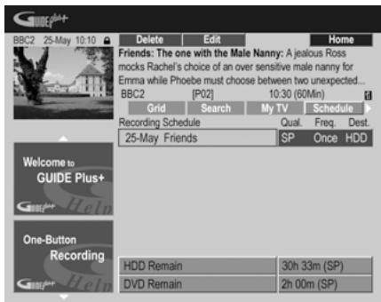 PIONEER DVR-560HX-S - Highlight the left tile of a scheduled recording. - 1
