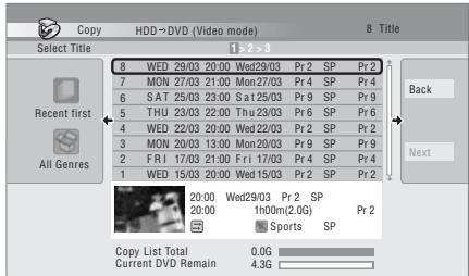 PIONEER DVR-LX61D - Add titles to the Copy List (highlight a title and press ENTER to add). - 1
