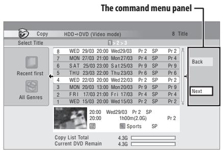 PIONEER DVR-LX61D - Display the command menu panel. - 1