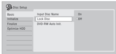 PIONEER DVR-LX61D - SELECT 'Basic' > 'Lock Disc' then 'On' or 'Off'. - 1