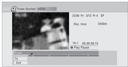 PIONEER DVR-LX61D - Highlight 'From' then use the playback controls (▶, II, ←←, ▷), etc.) to find the start of the section to erase, then press ENTER. - 1