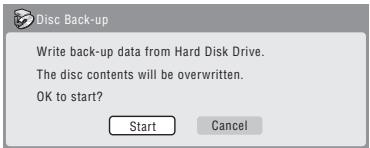 PIONEER DVR-LX61D - Select 'Start' to start writing the backed-up data to the blank disc. - 1