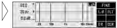 BEQ + 20 Hz 0.0 dB L.CN FINE L/R FLT EQ CLR 20 100 1K 10K 20KHz