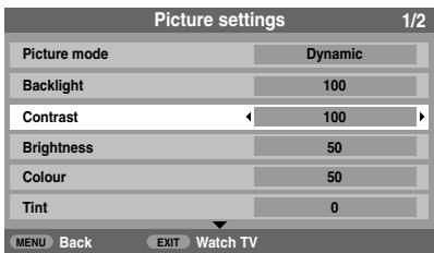TOSHIBA XV-500 - Select Picture settings from the PICTURE menu. - 1
