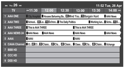 11:52 Tue, 26 Apr TV 1 AAA ONE ■ City Hospital ■ Houses Behaving Ba... 45 Mind You... 48 Bargain Hunt ■ AAA News 2 AAA TWO ■ School... 50 La... 95 Schoo... The Daily Politics ■ Working lun... 55 S... 3 AAA THREE ■ This is AAA THREE ■ This is AAA THREE 4 AAA NEWS 24 ■ AAA News ■ AAA News ■ AAA News ■ AAA News 5 AAAI ■ AAAI ■ AAAI 6 CAAA Channel ■ cl... 61 Cl... 55 Class... 28 Cla... 63 Class... 55 Cla... 65 Class... Xchange 7 BBB HD 8 CCC HD 9 DDD HD