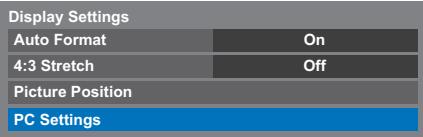 Display Settings Auto Format On 4:3 Stretch Off Picture Position PC Settings