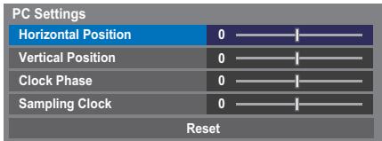 PC Settings Horizontal Position 0 —— | —— Vertical Position 0 —— | —— Clock Phase 0 —— | —— Sampling Clock 0 —— | —— Reset