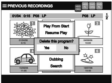 TOSHIBA RD-XV45 - Select "Delete" using [Cursor ▲ / ▼], then press [ENTER]. - 1