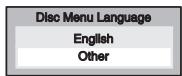 TOSHIBA RD-XV45 - Select “Disc Menu Language” using [Cursor ▲ / ▼], then press [ENTER]. - 1