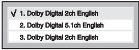 TOSHIBA RD-XV45 - During playback, press [AUDIO Ⓞ] to call up the available audio settings on the TV screen. - 1