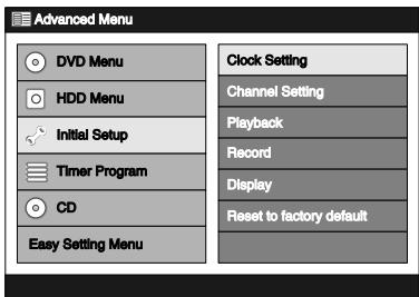 TOSHIBA RD-XV45 - Select "Initial Setup" using [Cursor ▲ / ▼], then press [ENTER]. - 1