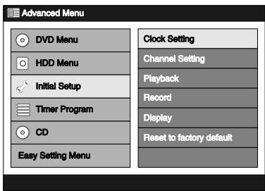 TOSHIBA RD-XV45 - Select "Initial Setup" using [Cursor ▲ / ▼], then press [ENTER]. - 1