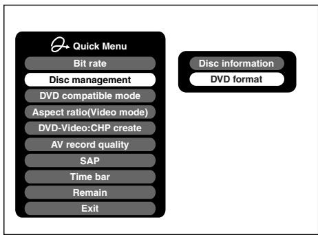 TOSHIBA D-R4 - 2) Press ▲ / ▼ to select “Disc management,” then press SELECT/ENTER. - 1