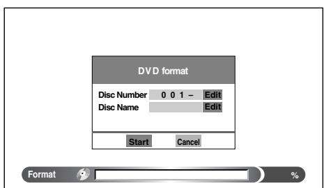 DVD format Disc Number 0 0 1 - Edit Disc Name Edit Start Cancel Format %