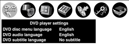 DVD player settings DVD disc menu language English DVD audio language English DVD subtitle language No subtitle