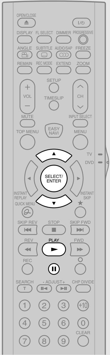 OPEN/CLOSE DISPLAY FL SELECT DIMMER PROGRESSIVE ANGLE SUBTITLE AUDIO/SAP FREEZE REMAIN REC MODE EXTEND ZOOM + VOL SETUP - TIMESLIP CH MUTE INPUT SELECT TOP MENU EASY MENU MENU SELECT/ ENTER TV DVD INSTANT REPLAY QUICK MENU INSTANT SKIP SKIP REV STOP SKIP FWD REV PLAY FWD REC SEARCH - ADJUST+ CHP DIVIDE T II II 1 2 3 +10 4 5 6 0 7 8 9 CLEAR