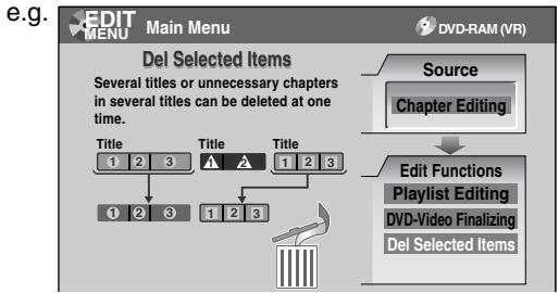 TOSHIBA D-R4 - Press ▲ / ▼ to select "Del Selected Items". - 2
