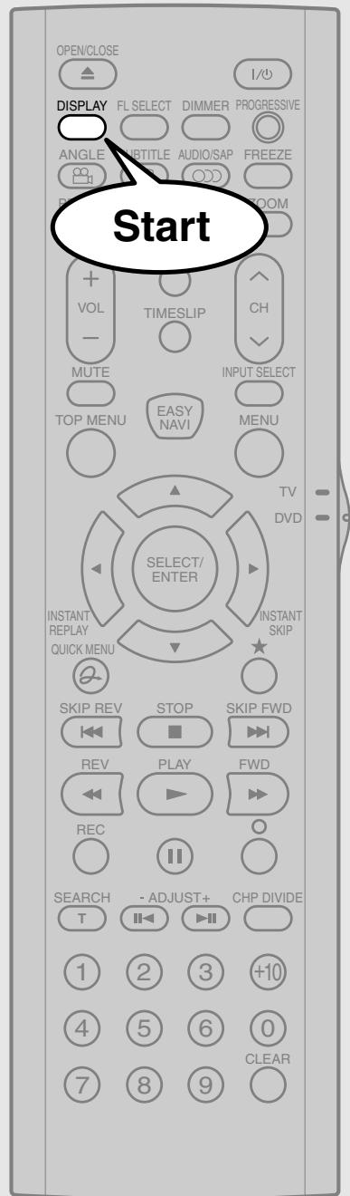Start OPEN/CLOSE DISPLAY FL SELECT DIMMER PROGRESSIVE ANGLE SUBTITLE AUDIO/SAP FREEZE FLO VOL TIMESLIP CH MUTE INPUT SELECT TOP MENU EASY MENU MENU TV DVD SELECT/ENTER INSTANT REPLAY QUICK MENU INSTANT SKIP SKIP REV STOP SKIP FWD REV PLAY FWD REC SEARCH - ADJUST+ CHP DIVIDE T II II 1 2 3 +10 4 5 6 0 7 8 9 CLEAR