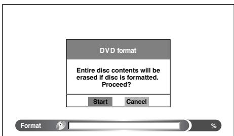 DVD format Entire disc contents will be erased if disc is formatted. Proceed? Start Cancel Format %