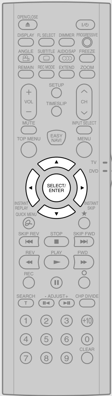 OPEN/CLOSE DISPLAY FL SELECT DIMMER PROGRESSIVE ANGLE SUBTITLE AUDIO/SAP FREEZE REMAIN REC MODE EXTEND ZOOM + VOL - MUTE TOP MENU EASY MENU INPUT SELECT MENU TV DVD SELECT/ ENTER INSTANT REPLAY QUICK MENU INS्टANT SKIP SKIP REV STOP SKIP FWD REV PLAY FWD REC SEARCH - ADJUST+ CHP DIVIDE T 1 2 3 +10 4 5 6 0 7 8 9 CLEAR