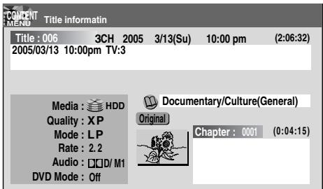 TOSHIBA RD-XS34 - 1) From Quick Menu, select "Title information" by ▲ / ▼ then press ENTER. - 1