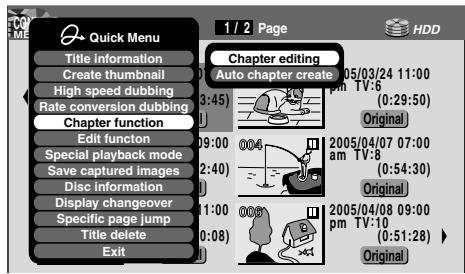 TOSHIBA RD-XS34 - Press ▲/▼ to select “Chapter function”, then press ENTER. - 2