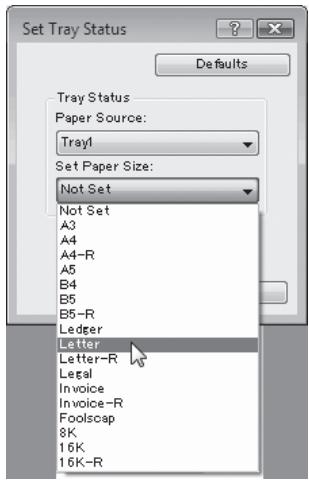 SHARP R-D - Click the "Set Tray Status" button and select the size of paper that is loaded in each tray. - 1
