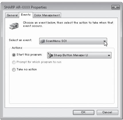 SHARP R-D - Select "ScanMenu SC1" from the "Select an event" pull-down menu. - 1