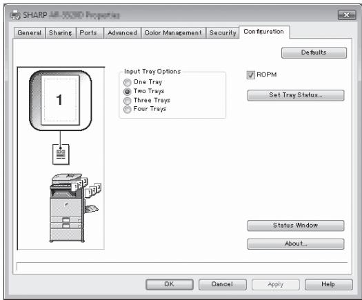 SHARP R-D - Click the "Configuration" tab and set the printer configuration based on the options that have been installed. - 1
