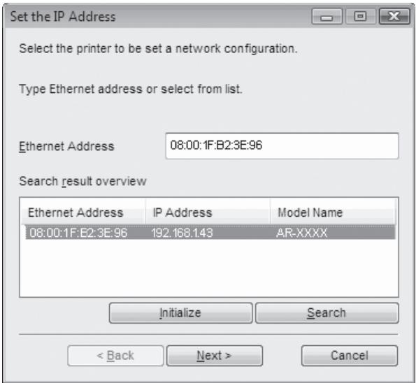 SHARP R-D - The printer or printers connected to the network will be detected. Click the printer to be configured (the machine) and click the "Next" button. - 1