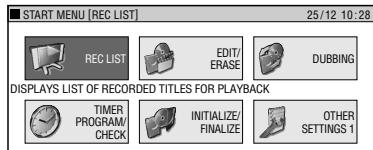 SHARP DV-HR300F - Press START MENU to display the "START MENU" screen. - 1