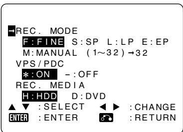 SHARP DV-HR300F - Press  to select "REC. MODE", then use / to select the recording mode. - 1