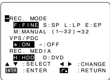 SHARP DV-HR300S - Press  to select "REC. MODE", then use / to select the recording mode. - 1