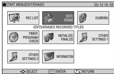 SHARP DV-HR300S - Press /  /  / to select "EDIT/ERASE", then press SET/ENTER. - 1