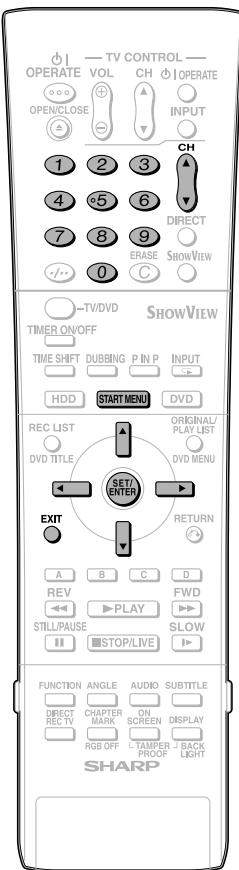 TV CONTROL OPERATE VOL CH OPERATE OPEN/CLOSE INPUT 1 2 3 CH 4 5 6 DIRECT 7 8 9 SHOWVIEW 0 C -/- - ShowView -TV/DVD TIME ON/OFF TIME SHIFT DUBBING P IN P INPUT HDD START MENU DVD REC LIST ORIGINAL/ DVD TITLE PLAY LIST SET/INTER DVD MENU EXIT RETURN A B C D REV PLAY FWD STILL/PAUSE SLOW STOP/LIVE FUNCTION ANGLE AUDIO SUBTITLE DIRECT CHAPTER ON DISPLAY RECT MARK SCREEN DISPLAY RGB OFF TAMPER BACK PROOF LIGHT SHARP