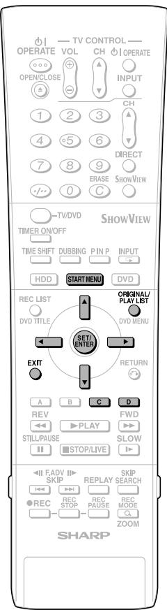 TV CONTROL OPERATE VOL CH OPERATE OPEN/CLOSE INPUT CH DIRECT ERASE SHOWVIEW TV/DVD SHOWVIEW TIMER ON/OFF TIME SHIFT DUBBING PIN P INPUT HDD START MENU DVD REC LIST ORIGINAL/ DVD TITLE PLAY LIST SET/ENTER DVD MENU EXIT RETURN A B C D REV FWD STILL/PAUSE SLOW STOP/LIVE FADV SKIP REPLAY SKIP REC STOP RECA MODE SHARP ZOOM