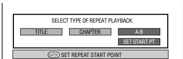 SELECT TYPE OF REPEAT PLAYBACK. TITLE CAPTER A-B SET START PT CENTER SET REPEAT START POINT