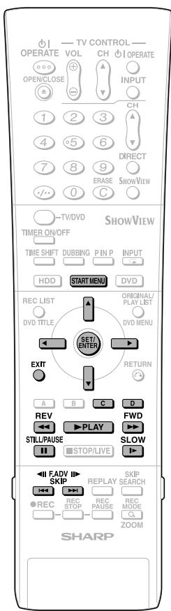 TV CONTROL OPERATE VOL CH OPERATE OPEN/CLOSE INPUT CH DIRECT ERASE SHOWVIEW TV/DVD ShowVIEW TIMER ON/OFF TIME SHIFT DUBBING P IN P INPUT HDD START MENU DVD REC LIST ORIGINAL/ DVD TITLE PLAY LIST SET/ ENTER DVD MENU EXIT RETURN A B C D REV PLAY FWD STILL/PAUSE SLOW STOP/LIVE IIF FADV SKIP REPLAY SKIP REC STOP RECA RECA SHARP SEARCH MODE ZOOM