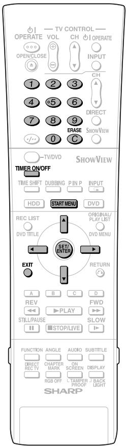 TV CONTROL OPERATE VOL CH OPERATE OPEN/CLOSE INPUT CH DIRECT ERASE SHOWVIEW C TV/DVD SHOWVIEW TIMER ON/OFF TIME SHIFT DUBBING P IN P INPUT HDD START MENU DVD REC LIST ORIGINAL/ PLAY LIST DVD TITLE DVD MENU SET/ENTER EXIT RETURN A B C D REV PLAY FWD STILL/PAUSE SLOW STOP/LIVE FUNCTION ANGLE AUDIO SUBTITLE DIRECT CHAPTER ON SCREEN DISPLAY RECT REMARK MARK SCREEN RGB OFF TAMPER BACK PROOF LIGHT SHARP