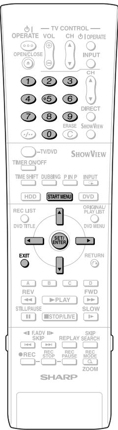 TV CONTROL OPERATE VOL CH OPERATE OPEN/CLOSE INPUT CH 1 2 3 4 5 6 DIRECT 7 8 9 SHOWVIEW 0 C -TV/DVD SHOWVIEW TIMER ON/OFF TIME SHIFT DUBBING P IN P INPUT HDD START MENU DVD REC LIST ORIGINAL/ DVD TITLE PLAY LIST SET/ ENTER DVD MENU EXIT RETURN A B C D REV FWD STILL/PAUSE PLAY STOP/LIVE SLOW EADV SKIP REPLAY SKIP RECP RECRE MODE STOP PAUSE Q ZOOM SHARP