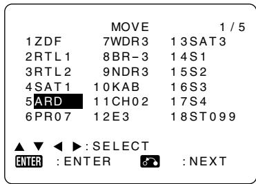 MOVE 1 / 5 1 ZDF 7WDR3 1 3SAT3 2 RTL 1 8BR-3 1 4S1 3 RTL 2 9NDR3 1 5S2 4 SAT 1 10KAB 1 6S3 5 ARD 11CH02 1 7S4 6 PR07 12E3 1 8ST099 ▲ ▼ ◀ ▶ : SELECT ENTER : ENTER : NEXT