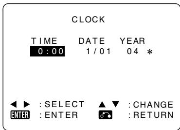 CLOCK TIME DATE YEAR 0:00 1/01 04 * ◄► : SELECT ▲▼ : CHANGE ENTER : ENTER 📋: RETURN