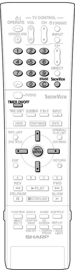 TV CONTROL OPERATE VOL CH OPERATE OPEN/CLOSE INPUT CH 1 2 3 4 5 6 DIRECT 7 8 9 ERASE SHOWVIEW 0 C -TV/DVD SHOWVIEW TIMER ON/OFF TIME SHIFT DUBBING P IN P INPUT HDD START MENU DVD REC LIST ORIGINAL/ PLAY LIST DVD TITLE DVD MENU SET/ENTER EXIT RETURN A B C D REV FWD STILL/PUASE PLAY SLOW STOP/LIVE FUNCTION ANGLE AUDIO SUBTITLE DIRECT CHAPTER ON DISPLAY REC TV MARK SCREEN DISPLAY RGB OFF TAMPER BACK PROOF LIGHT SHARP