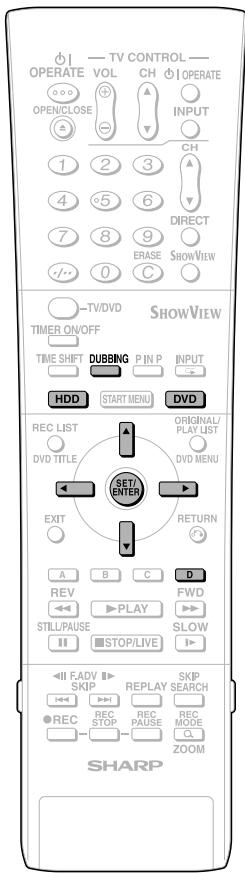 TV CONTROL OPERATE VOL CH OPERATE OPEN/CLOSE INPUT CH DIRECT ERASE SHOWVIEW TV/DVD SHOWVIEW TIMER ON/OFF TIME SHIFT DUBBING P IN P INPUT HDD START MENU DVD REC LIST ORIGINAL/ PLAY LIST DVD TITLE DVD MENU SET/ENTER EXIT RETURN A B C D REV PLAY FWD STILL/PAUSE SLOW STOP/LIVE IIF ADV SKIP REPLAY SKIP REC STOP RECAUSE REC MODE ZOOM SHARP
