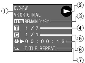 DVD-RW VR ORIGINAL FINE REMAIN 0h49m T 1 / 7 C 1 / 1 ▶ 0 0 : 0 0 : 1 2 TITLE REPEAT