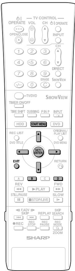 TV CONTROL OPERATE VOL CH OPERATE OPEN/CLOSE INPUT CH DIRECT ERASE SHOWVIEW TV/DVD SHOWVIEW TIMER ON/OFF TIME SHIFT DUBBING PIN P INPUT HDD START MENU DVD REC LIST ORIGINAL/ DVD TITLE PLAY LIST DVD MENU SET/ENTER EXIT RETURN A B C D REV FWD STILL/PAUSE SLOW STOP/LIVE IIF FADV II- SKIP REPLAY SKIP REC STOP RECA MODE SHARP ZOOM